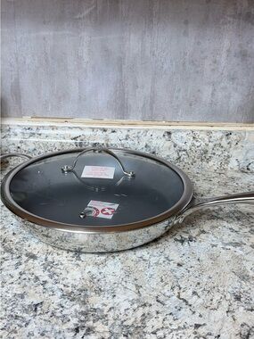 12 “ Princess House Stainless Steel Fry Pan with Glass Lid - Silver